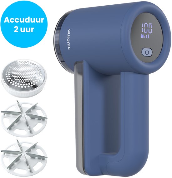 Auronic Electric Lint Remover Pro - Fusselentferner - Akkulaufzeit 120 Minuten - Wiederaufladbar - LED-Anzeige - Entlaubungsgerät - Blau