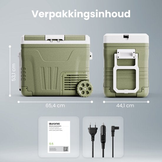 Auronic Electric Cool Box - Kompressor - 2 Zonen - 45L - 12/24V und 240V - Kühlen und Gefrieren - Campingkühlschrank - Frigobox Auto - Mit Rädern und Griff - Grün
