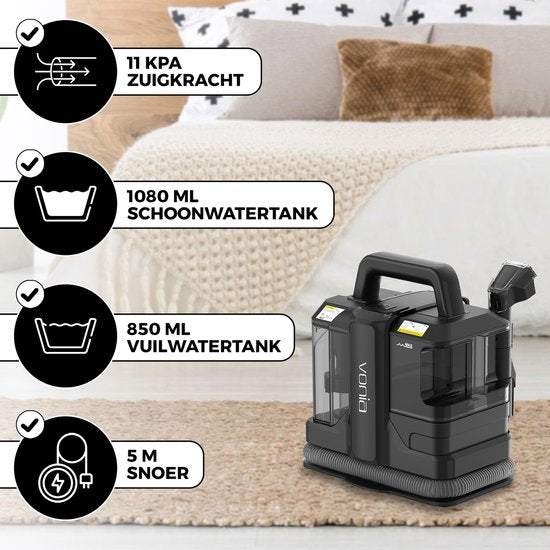 Vonia Teppichreiniger - Fleckenreiniger - Sofareiniger - Reinigungsmaschine - Polsterreiniger - 450W - Schwarz