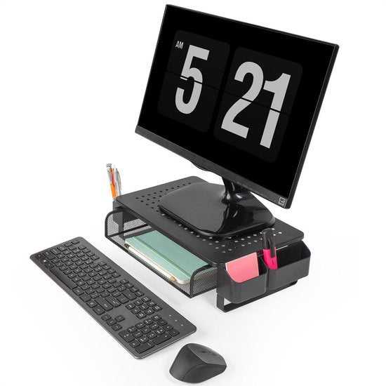 LifeGoods Monitorständer - Monitoraufsteller - Bildschirmaufsteller - Verstellbar - 37 x 23,5 x 10 cm - Metall - Schwarz