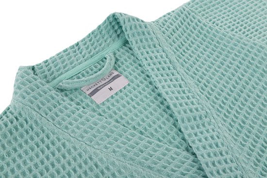 Heckettlane Bademantel Waffel - Bademantel für Damen und Herren - L - Morgenmantel aus Baumwolle - Geeignet für die Sauna - Grün
