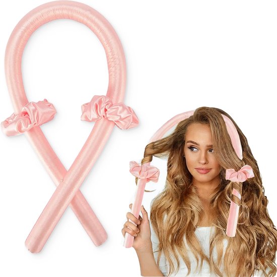 Loti Living Heatless Curls Set - Pink - Hitzefreie Locken ohne Beschädigung - Lockenwickler - Lockenwickler - Locken ohne Hitze - Inklusive 2 Scrunchies