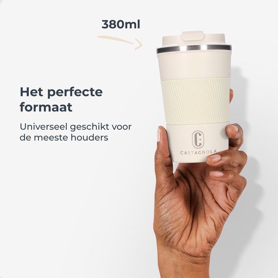 Castagnola Thermosbecher - Kaffeebecher To Go - Reisebecher für Kaffee und Tee - Teebecher - 380 ML - Edelstahl - Offwhite