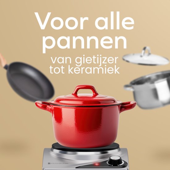 KitchenBrothers Elektrokochfeld - 1 Brenner - Freistehend - 7 Temperaturstufen - 1500W - Edelstahl/Schwarz