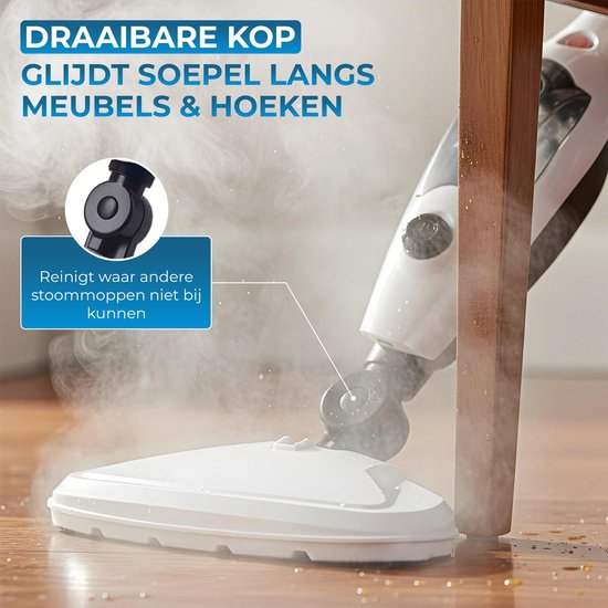 Powell Dampfreiniger - Handdampfreiniger - 2 in 1 - Teppichreiniger - Dampfreiniger Boden - Inklusive 10 Aufsätze - 240 V - 1300 W - Schwarz/Weiß