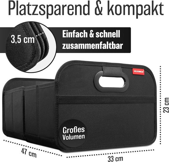 HELDENWERK Kofferraumtasche, faltbar, verstärkt und stabil, Kofferraum-Organizer, Einkaufstasche zur praktischen Aufbewahrung, rutschfeste Auto-Faltbox, Kofferraumbox (schwarz)