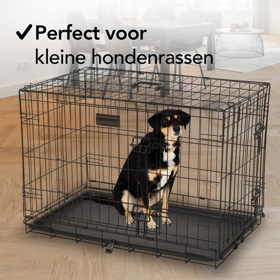 Brixy Hundebank - Sitzbank für Hunde - Größe M - klappbar - 76 x 47 x 54 CM - 2 Türen - Schwarz