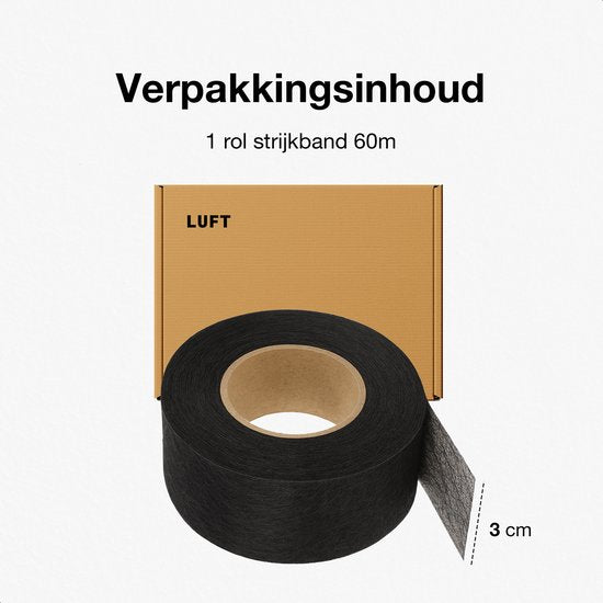 Bügelband - 60 Meter - 3 cm breit - Zoom-Band - Aufbügeln - Gardinenband - Spitzenband - Plisseeband - Aufbügeln - Schwarz
