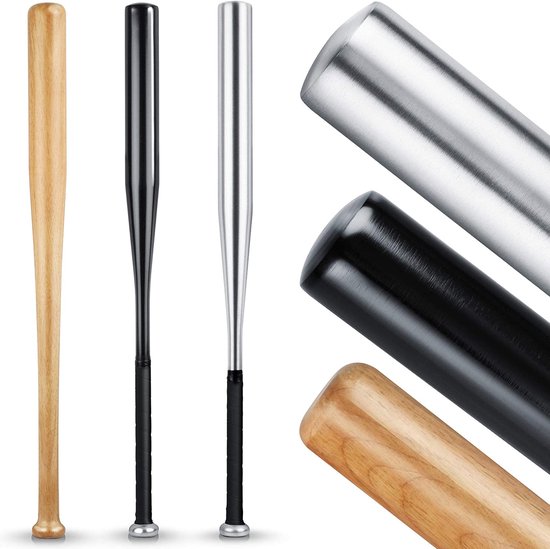 Baseballschläger-Set - 3 Stück (2× Aluminium & 1× Holz) - 31 Zoll - Anti-Rutsch-Griff - Solide Qualität