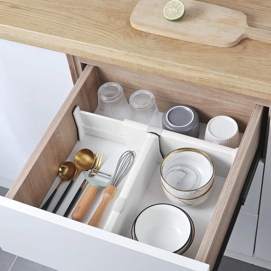 Posity Schubladenteiler - Verstellbar & ausziehbar - 4 Stück - Schubladenorganisation - 38-54 cm - Für Küche, Schlafzimmer & Kleidung - Kunststoff - Weiß