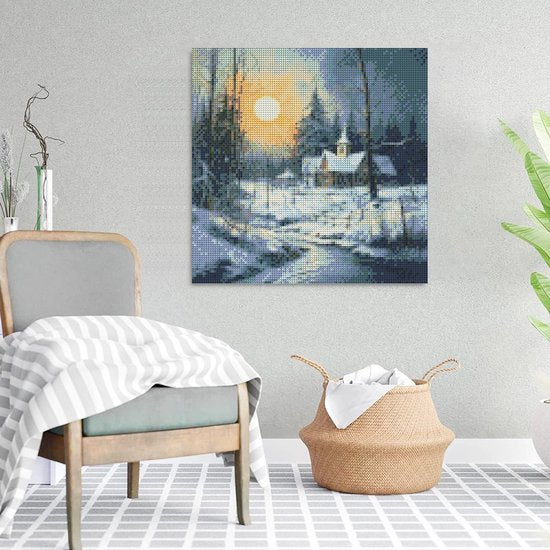 Rubye® Diamantmalerei - Diamantmalerei Erwachsene - Diamantmalerei Kinder - Diamantmalerei Komplettpaket - Winterhaus -30x30cm