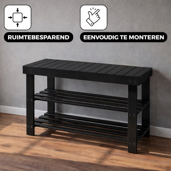 Bayt Schuhregal - Schuhschrank - Schuhbank - Holz - Schwarz - 28 x 45 x 70 cm