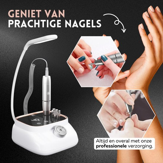 Beeperfect® Elektrische Nagelfeile Desktop Edition - Nagelfräse - Maniküre- und Pediküreset - 40.000 U/min - kabellos & wiederaufladbar - 11 Bits 3 Zubehör & 56 Schleifrollen - Rose Gold
