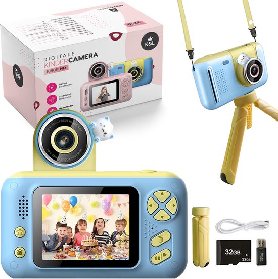 K&L Digitale Kinderkamera Kinder - Kinder Vlog Kamera - Kinderkameras Digital - Kameras Kinder - Kinderkamera - Blau