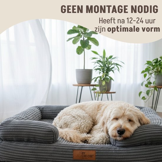 By Cee Cee Orthopädischer Hundekorb - Orthopädisches Hundekissen - Hundebett - Gerippter Stoff - Für mittelgroße Hunde - Grau - 108x81cm - Luca