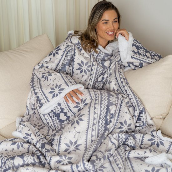 Fleecedecke mit Ärmeln - Kapuzendecke - Decke mit Ärmeln - Kapuzendecke - Snuggle - Hoodie - Huggle Hoodie - Fleecedecken - Plaid mit Ärmeln - TV-Decke - Damen und Herren - Erwachsene - 180x130 cm - Druck - Weihnachtsgeschenk