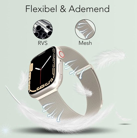 Podec Smartwatch Magnetisches Edelstahlarmband Starlight - Passend für Apple Watch - Band Passend für iWatch 42 / 44 / 45 / 49 mm - Passend für Serie 1/2/3/4/5/6/7/SE