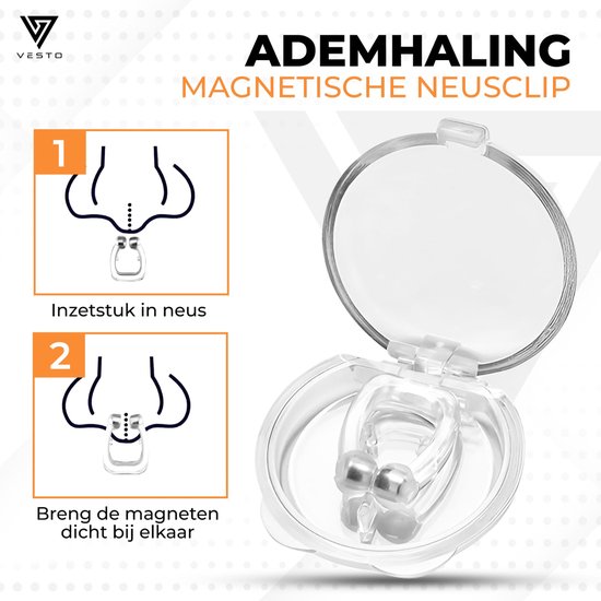 Vesto® Schnarch-Set - 2x Anti-Schnarch-Spange - 20x Nasenpflaster - 8x Nasenspreizer - 4x Magnetische Nasenklemme - Komplett-Set - Anti-Schnarch-Spange Pro - Anti-Schnarch-Hilfsmittel