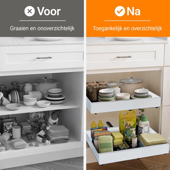 Posity Slide Drawer - Küchenschrank-Organizer - Spülenschrank/Schubladen-Organizer - Innenschublade Küche - Ausziehbar und verstellbar (32-52 cm) - Teleskopisch - Weiß