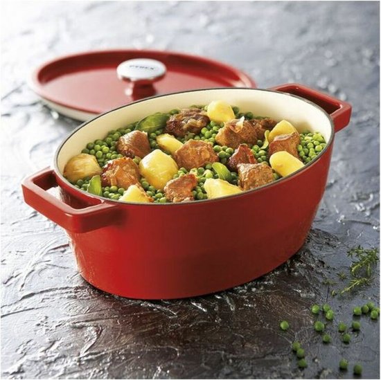 Pyrex Slowcook Kasserolle Oval - Gusseisen - 5,8 Liter - Rot