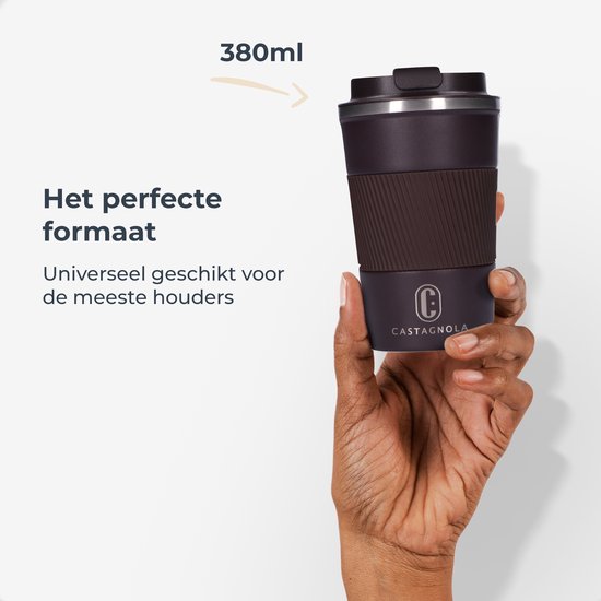 Castagnola Thermos Cup - Kaffeebecher To Go - Reisebecher für Kaffee und Tee - Teebecher - 380 ML - Edelstahl - Braun