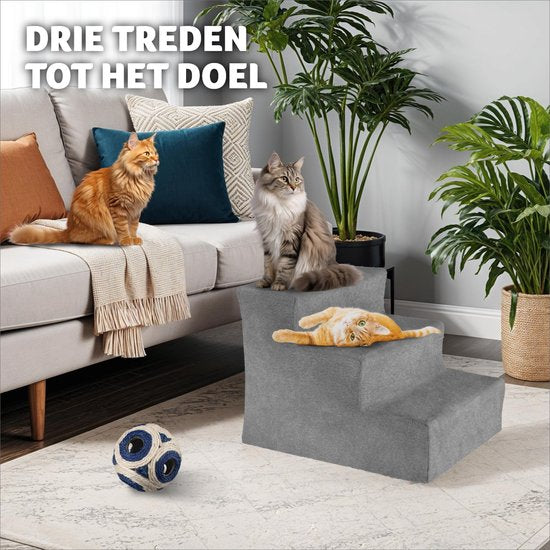 tectake Hundetreppe oder Katzentreppe, Haustiertreppe, Einstiegshilfe mit waschbarem Bezug, extra flache Treppe, Haustiertreppe für Sofa, Bett oder Auto (grau, 37 x 45 x 34,5 cm)