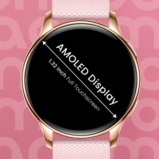 Maoo Ventura AMOLED Smartwatch - Edelstahl - 3x Silikonband - Schrittzähler, Herzfrequenzmesser und Schlafüberwachung - Multisport - Für Android und iOS - Damen - Rose Gold/Pink