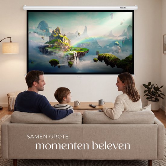 tectake® Beamer-Leinwand – 84 Zoll (214 cm) – 16:9-Projektionsleinwand – Wand- oder Deckenmontage – 4K HD – Aufrollbar – Ausziehbar – Projektionsleinwand – Präsentationsleinwand – Heimkino – Inklusive Befestigungsmaterial