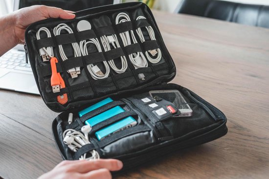 Sunflake Electronics & Cable Organiser - 3 Lagen - Kabel-Reisetasche - wasserabweisend - für 9.7" iPad - Festplatten - Ladegeräte - dunkelgrau