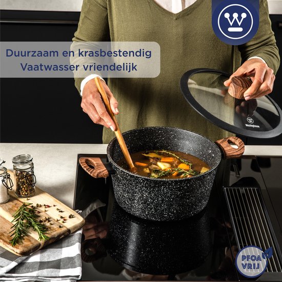 Westinghouse Black Marble Kasserolle - 28 cm – Antihaftbeschichtung – Induktion geeignet – PFOA-frei – Backofenfest bis 160°C - Schwarz