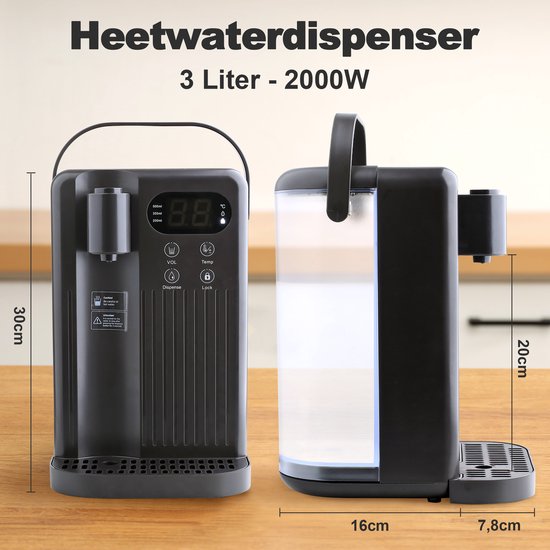 Nimma Heißwasserspender - 3 Liter - 40-100℃ - Heißwasserhahn - 200/350/500 ml - Wasserkocher - Schwarz