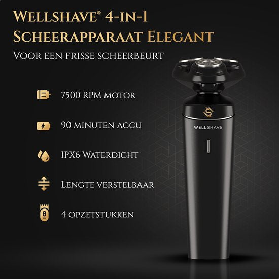 Wellshave 4 in 1 Rasierer für Männer - Mit Trimmer & Nasentrimmer - Nass und trocken - Schwarz