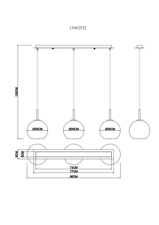 Globo - Hängeleuchte - ADARA - Bronze - Glas - große Esstischlampe - E27 - 15462H2