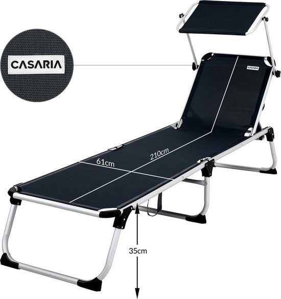 Casaria Aluminium Liege Malta - Ausgestattet mit stufenlos verstellbarem Sonnenschirm und vier Positionen Rückenlehne und abnehmbare Seitentasche - für Garten und Strand - Anthrazit Aluminium und Polychlorid - 210x61x35 cm