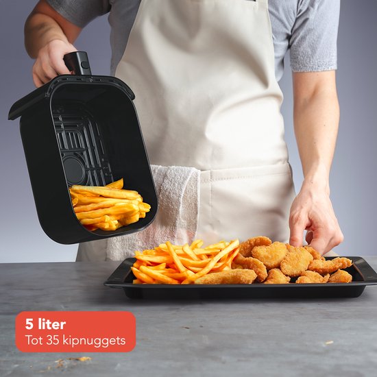KitchenBrothers Airfryer XL - 5L - 1500W - Heißluftfritteuse - 60ºC bis 200ºC - Kleines Design - Extra leise - 6 Kochprogramme - Schwarz