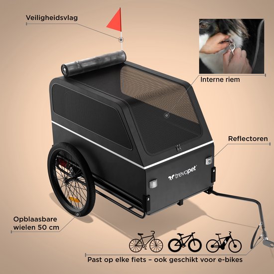 TrevoPet® Dog Bike Trailer XL - Klappbarer Fahrradanhänger Hund - Hundeanhänger mit Rampe, Federungssystem & wetterfest - Geeignet für E-Bikes - 45 kg - Schwarz