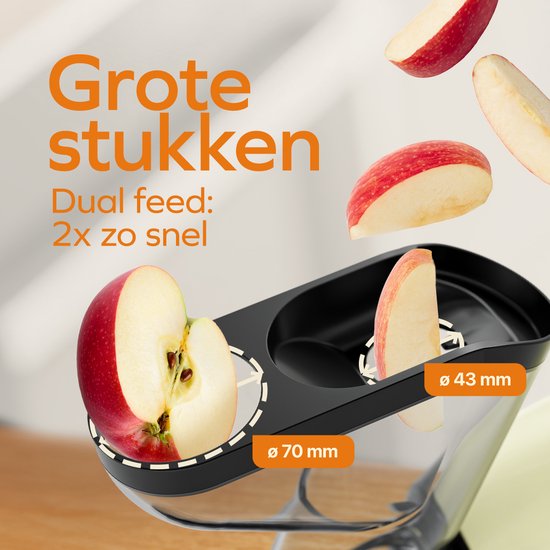 KitchenBrothers Slowjuicer XL - Entsafter - Gemüse- und Obstpresse - 43 mm und 70 mm Einfüllöffnung - 500 ml - Champagner
