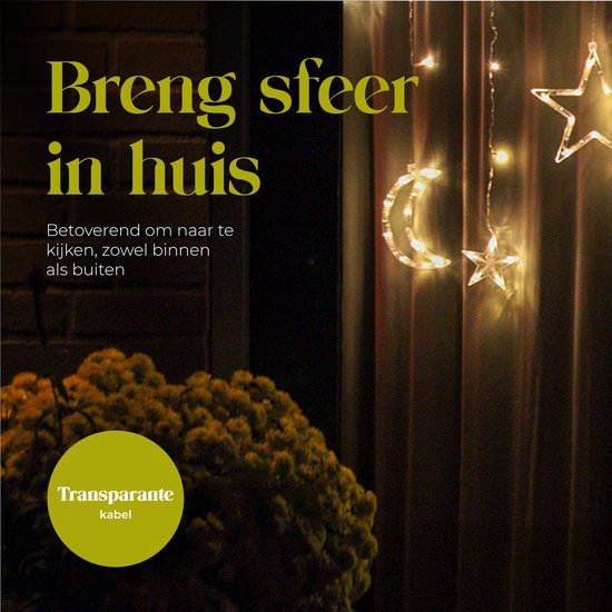 Giftmas Lichtervorhang - 120 LED Hängedekoration - Warmweiß - Monde und Sterne - Weihnachts- und Fensterdekoration - für drinnen und draußen - Weihnachtsdekorationen - 3.5M - Weihnachtsbeleuchtung