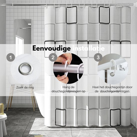 VAIVE Duschvorhang Anti Schimmel 180x200 cm - Duschvorhänge - Wasserdicht - Ringe inklusive