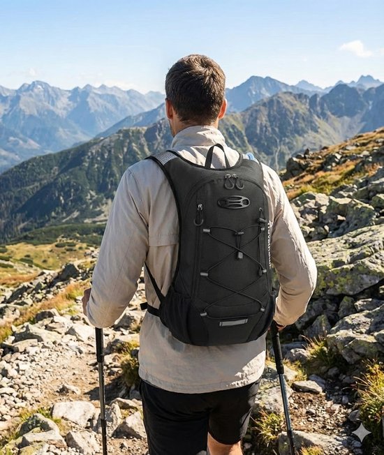 Travelhawk Trinkrucksack - Laufrucksack - Geeignet für 2L Wassersack - Wasserabweisend, leicht, reflektierend - 12L - Schwarz