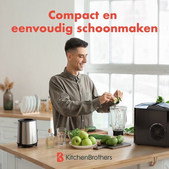 KitchenBrothers Eiswürfelmaschine - 1L - Eiswürfelbereiter mit Eisschaufel - Easy Clean - 9 Würfel in 8 Min. - Schwarz