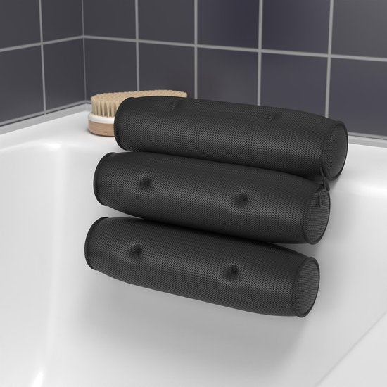 RelaxTub® Badekissen - Nackenkissen Bad - Badekissen für die Badewanne - 6 starke Saugnäpfe - Anti-Rutsch - Wasserdicht - Kopfstütze Bad - Für Kopf, Nacken und Schultern - Badekissen Schwarz