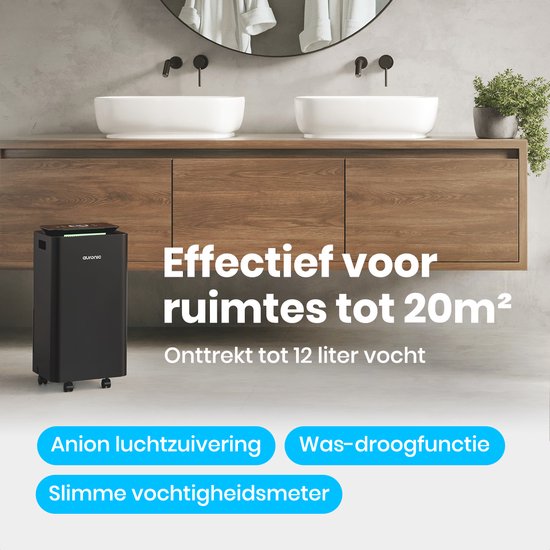 Auronic Luftentfeuchter und Luftreiniger - Pro Series - 12L pro Tag - Waschtrockenfunktion - Schlafzimmer, Badezimmer und Wohnzimmer - Feuchtigkeitsabsorber für das Haus - Schwarz