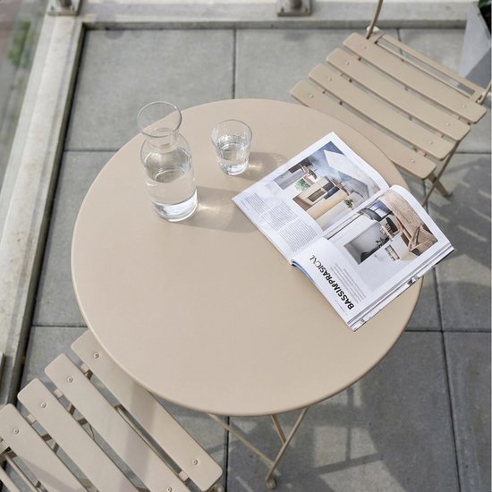 LifeGoods Bistro-Set - Stahl - 3-teilig - Gartenset - klappbar - Balkonset mit Tisch - wetterfest - Taupe