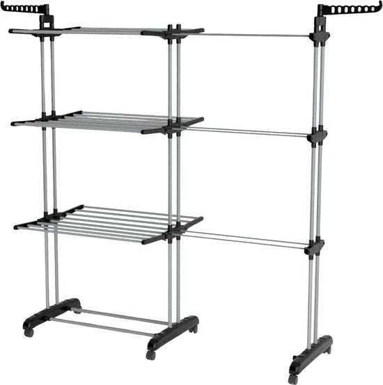 Vonia Trockenturm - Wäscheständer - Wäscheständer - Wäscheturm doppelt - 3 Lagen - faltbar - 150 x 50 x 171 cm - Grau
