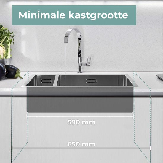 Mizzo Linea Doppelspüle R 18-34X40CM - 1,5 Spüle - Küchenspüle - Unterbau / Flush-mount / Einbau - Edelstahl