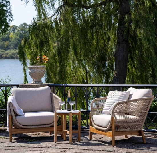 Sessel Braun/Beige - Akazienholz & Textil - 78,5x86x72 cm - Sessel Terracina - House Nordic