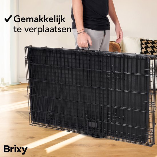Brixy Hundebank - Bank für Hunde - Größe XL - faltbar - 107 x 72 x 77 CM - 2 Türen - Schwarz