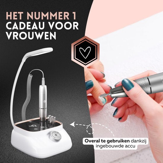 Beeperfect® Elektrische Nagelfeile Desktop Edition - Nagelfräse - Maniküre- und Pediküreset - 40.000 U/min - kabellos & wiederaufladbar - 11 Bits 3 Zubehör & 56 Schleifrollen - Rose Gold
