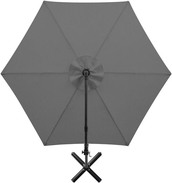 tectake® Schwebeschirm mit Sockel – 3 x 3 m – Gartenschirm – Schwenkbar – Wasserabweisendes Polyester mit UV-Schutz – Inklusive Schutzhülle – Grau